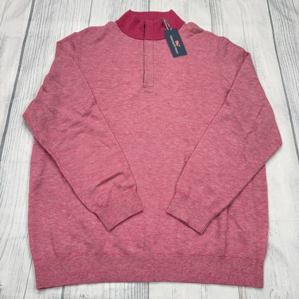 NWT Vineyard Vines Birdseye Mock 1/4 Zip Sweater XL Pink Pullover Mens‎ $185
